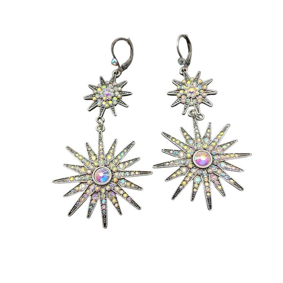Kirks Folly Vintage Aurora Borealis Starburst Drop Earrings With Original Box - Picture 3 of 7